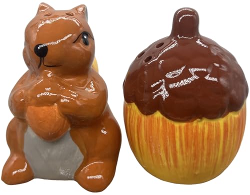 Ceramic Squirrel with Acorn Salt and Pepper Shaker Set Fall Harvest Tableware - color: Squirrels and Acorns
