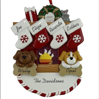 Customized and Personalized Christmas Ornament - Family of 2-6 with Two Pets - Select 2 of The 25 Different Dogs and Cats to Design Your Own Made to Order Gift (Family of 4) - size: Family of 4 with 2 Pets