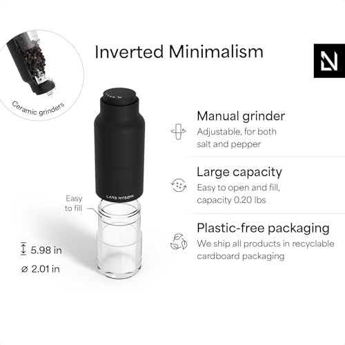 LARS NYSØM Salt and Pepper Grinder Set, Stainless Steel Manual Salt and Pepper Mills, Adjustable Ceramic Grinder, Design Spice Shakers (Carbon Black) - color: Carbon Black