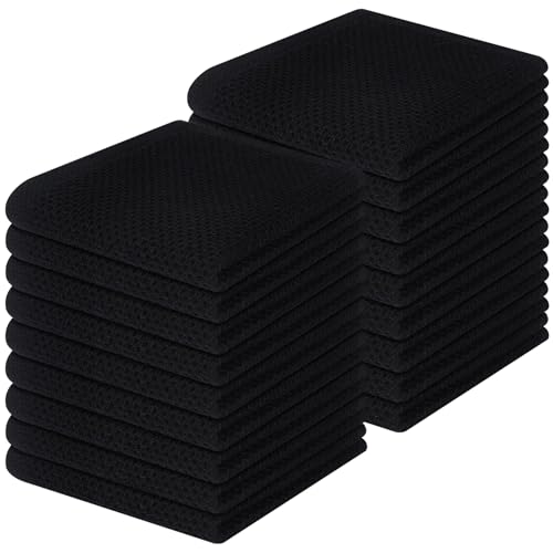 Homaxy 100% Cotton Waffle Weave Kitchen Dish Cloths 18-Pack, Black | 12 x 12 Inches, Ultra Soft Absorbent Dish Towels, Quick Drying Dish Rags with Hanging Loop - color: Black, size: 12 X 12 - 18 Pack