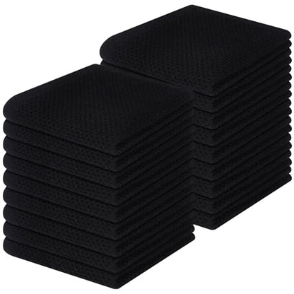 Homaxy 100% Cotton Waffle Weave Kitchen Dish Cloths 18-Pack, Black | 12 x 12 Inches, Ultra Soft Absorbent Dish Towels, Quick Drying Dish Rags with Hanging Loop - color: Black, size: 12 X 12 - 18 Pack