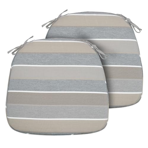 FUNHOME Indoor/Outdoor Chair Cushions Set of 2, 17x16x2Inch-Grey Stripe | Round Corner Patio Chair Pads with Ties, Water-Resistant, Patio Seat Cushions for Home Garden Furniture Decoration - color: Grey Stripe, size: Set of 2