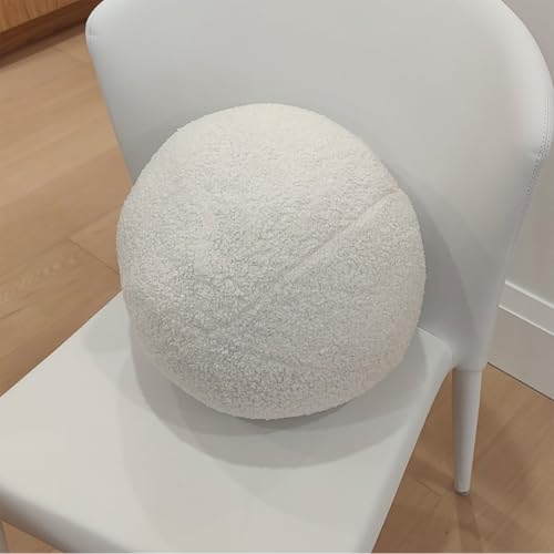 13.7in Round Ball Pillow Decorative Bolster Pillow for Couch Home Decor Round Accent Pillow Teddy Velvet Plush Ball Pillow Decorative Throw Pillow for Sofa Bed Chair Ornaments (White) - color: White