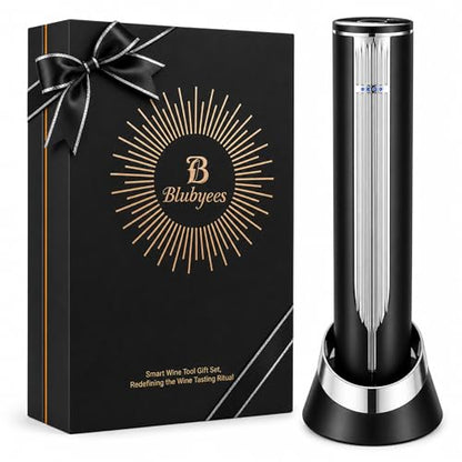 BLUBYEES Electric Wine Bottle Opener with Charging Base & Built-in Foil Cutter – Rechargeable Intelligent Touch-Activated Automatic Corkscrew – Luxury Christmas Wine Gifts for Women, Men, Seniors | Automatic touch-activated cork removal and ejection, Buil