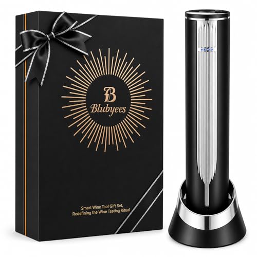 BLUBYEES Electric Wine Bottle Opener with Charging Base & Built-in Foil Cutter – Rechargeable Intelligent Touch-Activated Automatic Corkscrew – Luxury Christmas Wine Gifts for Women, Men, Seniors | Automatic touch-activated cork removal and ejection, Buil