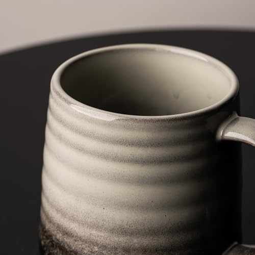 15.5oz Large Heavyweight Ceramic Mug, Reactive (Grey-Black) | 15.5oz Medium-Large, Heavy Weighted Stoneware, Reactive Transmutation Glaze, Microwave & Dishwasher Safe, Gift Box - color: Grey Black