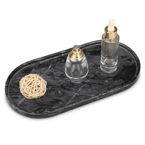 Oval Marble Bathroom Vanity Tray, Dark Grey, 12" x 6" x 0.8" | Natural Luxury Marble, Home Kitchen Bathroom Table Tray, Stone Decorative Countertop Tray, For Coffee Perfume Jewelry - color: Dark Grey, size: 5.9" x 0.7" x 11.8"