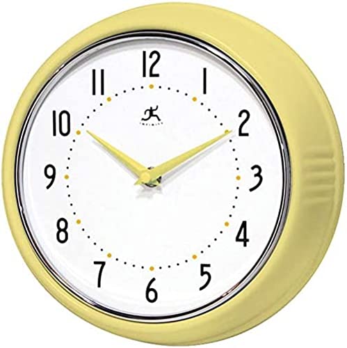 Infinity Instruments LTD. Retro 9 inch Silent Sweep Non-Ticking Mid Century Modern Kitchen Diner Wall Clock Quartz Movement Retro Wall Clock Decorative (Aura Yellow)… - color: Aura Yellow, size: 9.5 Inch