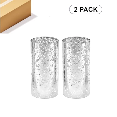 WGVI Hurricane Candle Holder Sleeve, W: 3", Ht: 6", Silver Speckled Glass Cylinder Open Both Ends, Chimney Tube Shade, 2 Pieces - color: Silver Speckle, size: 3x6"H