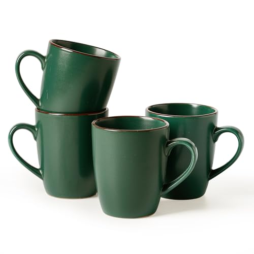 famiware Venus Coffee Mugs Set of 4, 13 oz Ceramic Stoneware Mug Cup Set | Coffee Mug with Handle for Tea, Latte, Cappuccino, Cocoa, Milk, Microwave and Dishwasher Safe, Dark Green - color: Dark Green, size: 4pcs