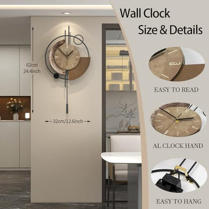 FLEBLE Large Wall Clock Decorative Modern Wall Clocks with Pendulum Silent | Analog Battery Operated Quality Quartz Clock for Living Room,Kitchen,Home,Farmhouse,Bedroom,Classroom Wall Decor,12.6*24inch - size: 12.6*24inch