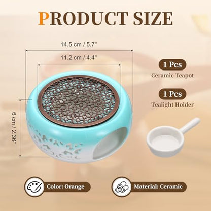 uxcell Teapot Warmer, Ceramic Tea Warmer Ceramic Teapot Heater with Alloy Pad Tealight Holder for Heating Coffee Milk Water Heatproof Dish Warming Use, Blue White Ocean Flower Design - color: Blue