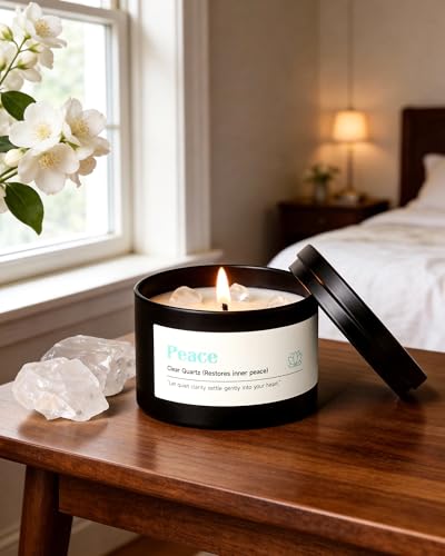AOOVOO Crystal Calm Candles Set for Women - Soy Candle for Home Scented | 4 Pack 26 oz, 200 Hour Long Lasting Candle, Peace Clear Quartz/Tranquility Kyanite/Calm Amethyst/Serenity Lapis Lazuli - color: Calm Candles Set
