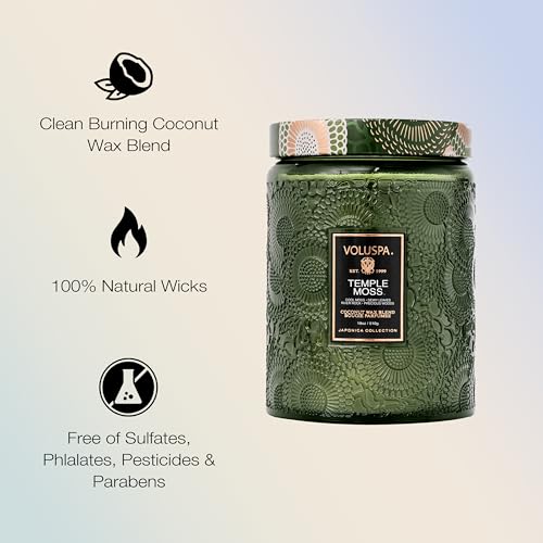Voluspa Temple Moss, Large Candle Jar, 18oz, Coconut Wax Blend, Scented Candles for Home, 100 Hour Burn Time, Handcrafted in the USA - color: 11 - Temple Moss
