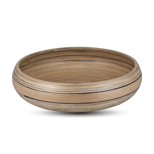 LEXA Bamboo Fruit Bowl for Kitchen Counter, 12 Inch Large & Round, Artisan Lacquered Wooden Fruit Bowl or Candy Bowl, Handcrafted Bamboo Fruit Basket for Kitchen & Home Decor (Black) - color: Black Bamboo