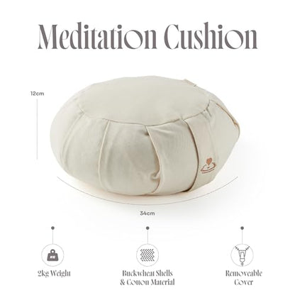 Myga Zafu Yoga Meditation Cushion with Washable Cover - Floor Cushion Pillow with Natural Buckwheat Filling - Soft Round Cotton Design for Meditating or Pranayama Exercises - color: Cream
