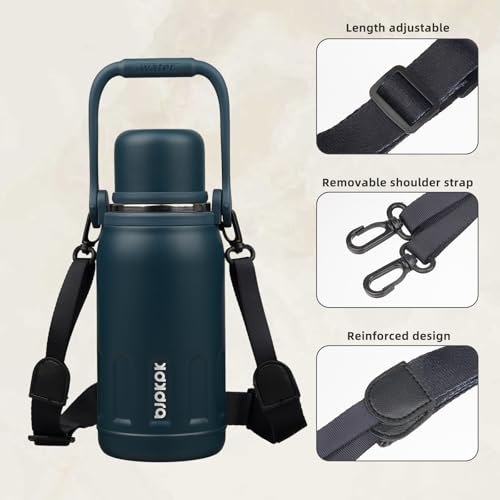 BJPKPK Stainless Steel Insulated Bottle with Handle & Strap, 27oz | Leak-proof vacuum insulation keeps drinks cold/hot for hours. BPA-free, dishwasher safe. Includes handle & strap. Navy Blue. - color: Navy Blue, size: 27 Ounces