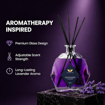 Home Fragrance Luxury Reed Diffuser with Lavender Scent 23.67 fl oz | Crystal Glass Bottle Home Fragrance for Living Room, Bathroom & Office
