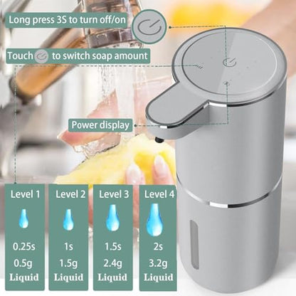 Automatic Liquid Soap Dispenser,Touchless Hand Soap Dispenser USB Rechargeabled Dispenser Electric,Wall Mounted 4 Levels Adjustable Dispenser Pump for Bathroom Kitchen Dish Soap Gray - color: Silver, style: Gel