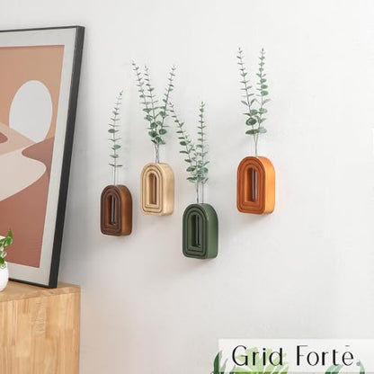 Wood Wall Arched Propagation Vases (Set of 4), Hanging Plant and Flower Vases, Home Decor Boho Wall Decoration for Living Room Bedroom