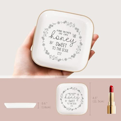 Christian Gifts for Women – Ceramic Jewelry Dish with Bible Verse - color: White-prov 16:24