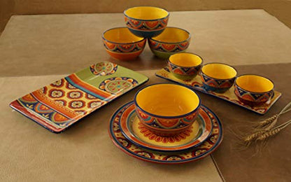 Bico Tunisian Salad Plates Set of 4, 8.75 Inch Ceramic Dessert Plates for Salad, Appetizer, Side Dishes, Microwave and Dishwasher Safe, Gift for Housewarming and Thanksgiving - color: Tunisian