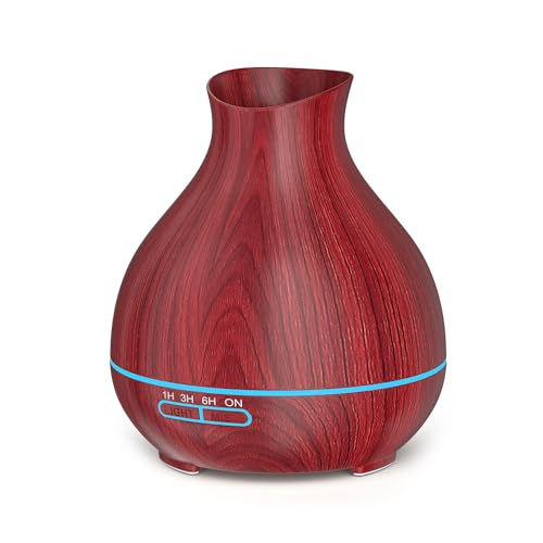 Aromatherapy Essential Oil Diffuser 550ml 12 Hours Wood Grain Aroma Diffuser with Timer Cool Mist Humidifier for Large Room, Home, Baby Bedroom, Waterless Auto Shut-off,7 Colors Lights Changing - color: Rosewood