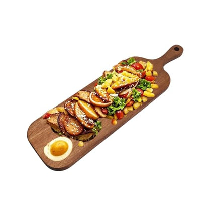 Acacia Wood Serving Board with Handle - 16" x 5" Food Serving Tray for Kitchen Appetizers, Wooden Cutting Chopping Board for Meat, Vegetables, Bread, Charcuterie, Cheese Board - size: 16" x 5" Acacia