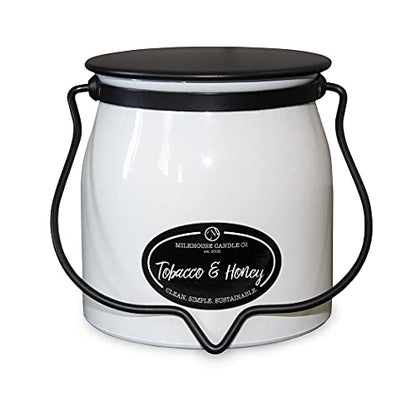 Milkhouse Tobacco & Honey Soy Candle, 16 oz Butter Jar, 65+ Hr Burn | Clean-Burning, Soy Wax, Cotton Wick, Made in the USA - size: 16 oz