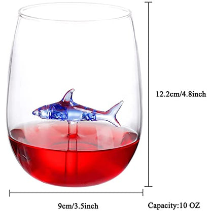 Shark Wine Glass, Personalized Stemless Crystal Shark Wine Glasses with Shark Inside (Set of 2), Fancy Cool Red Wine Cups, Unique Shark Lover Gifts for Women Party Birthday Wedding (Blue) - color: Blue