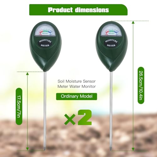 2 Pack Green Soil Moisture Sensor Meter Water Monitor Compatible for Plants/Garden Care/Farm/Indoor/Outdoor Use, Easy to Read Levels