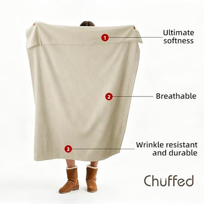 CHUFFED Cotton Waffle Blanket King Size - Plush Milk Velvet & Reversible Waffle Weave,Anti-Static 500Gsm Design，Thick Cozy Soft Winter Blanket for Bed, Couch, Sofa - Beige, 104x90 Inches - color: Beige, size: King