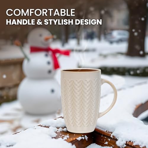 House Beautiful Versatile Classic Stoneware Mug Set – 22 oz, Set of 4 (Linen Hues) - color: Linen Hues