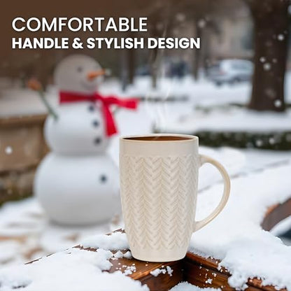 House Beautiful Versatile Classic Stoneware Mug Set – 22 oz, Set of 4 (Linen Hues) - color: Linen Hues