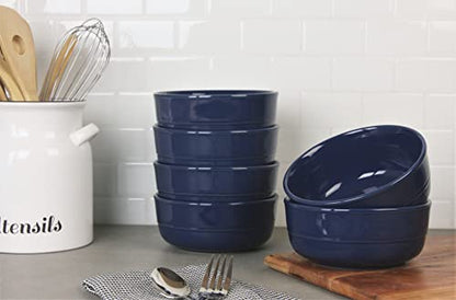 Double Line 6.25"/24 oz Cereal Bowl, Set of 6, Cobalt Blue - color: Cobalt Blue, size: Cereal Bowl