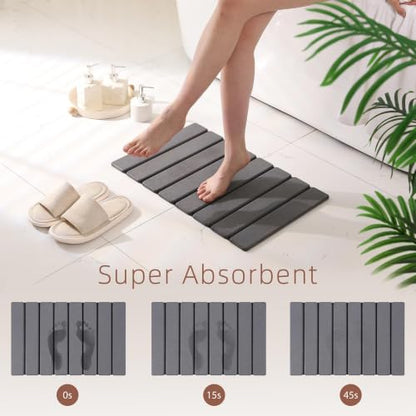 Large Foldable Stone Bath Mat, 23.6" x 15.5" Non-Slip Stone Shower Mat, Super Absorbent Diatomaceous Earth Mats, Quick Drying Bath Mats for Bathroom, Easy to Clean