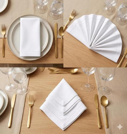 Urban Villa Hemstitch Cloth Dinner Napkins Cotton 20”x20” (Set of 6)-White - color: 002 White - Hemstitch, size: 20" x 20" (Set of 6)