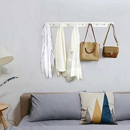 WEBI Coat Rack Wall Mounted,10 Hooks,38" Long Coat Hanger Wall Mount,Peg Rail Hat Hooks for Hanging Caps,Jacket,Clothes,Coats,White - color: White, size: 38 inch