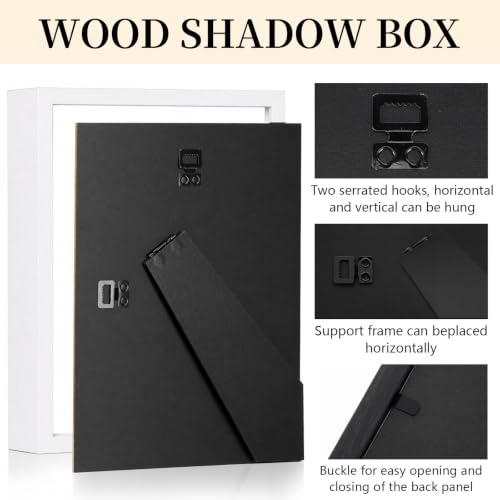 Shadow Box Frame 8"x 10" - 4 Pack Wood Deep Shadowbox with Glass Shadow Boxes Display Cases Suitable for Photos, Dried Flowers, DIY Crafts Medals Picture Frames for Wall Tabletop (White) - size: 8x10-4pcs-white