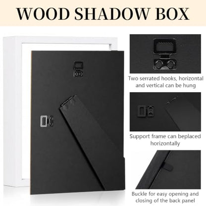 Shadow Box Frame 8"x 10" - 4 Pack Wood Deep Shadowbox with Glass Shadow Boxes Display Cases Suitable for Photos, Dried Flowers, DIY Crafts Medals Picture Frames for Wall Tabletop (White) - size: 8x10-4pcs-white
