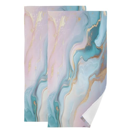 ALAZA Hand Towels for Bathroom Set of 2, Pink Blue Marble Ultra Soft and Absorbent Fingertip Towels & Face Cloths, 28 x 14 inch - color: Multicolor04