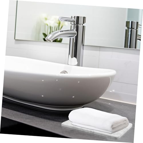 Marble Vanity Tray Decorative Organizer for Bathroom Kitchen Dresser Sturdy Natural with Non Slip Pads for Toiletries Essentials Elegant White Design