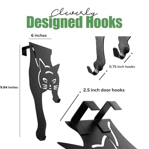 Evelots Cat Over The Door Hooks for Hanging - Black - Over The Door Organizer - Strong Metal Hooks - size: 1 Pack, style: Scratching Cat Design