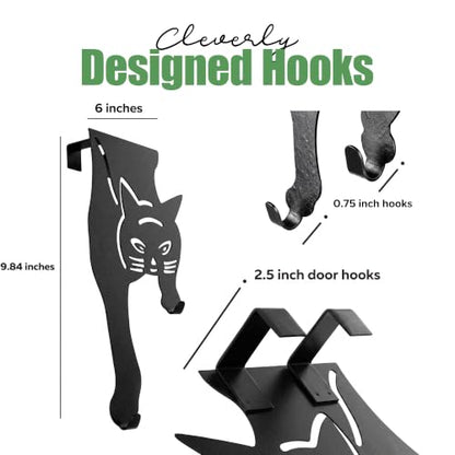Evelots Cat Over The Door Hooks for Hanging - Black - Over The Door Organizer - Strong Metal Hooks - size: 1 Pack, style: Scratching Cat Design