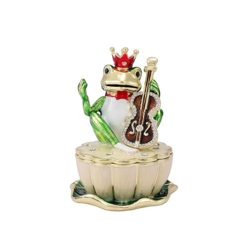 QIFU Hand Painted Green Frog Style Enamel Trinket Box Hinged, Unique Small Jewelry Box to Store Jewelry in Style - style: Guitar Frog