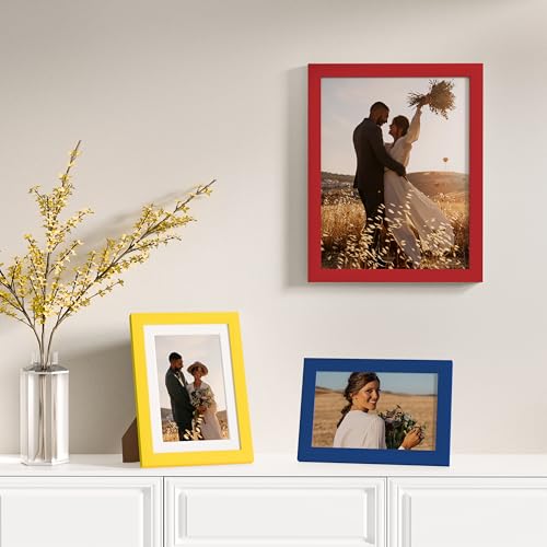 Vittanly 12 Pack Gallery Wall Frame Set, Red, Yellow, Blue | Gallery Wall Frame Set: 4pcs 8x10, 4pcs 5x7 & 4pcs 4x6 Photos for Wall & Table, Picture Frames made of Engineered Wood - color: Red & Yellow & Blue