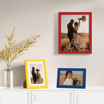 Vittanly 12 Pack Gallery Wall Frame Set, Red, Yellow, Blue | Gallery Wall Frame Set: 4pcs 8x10, 4pcs 5x7 & 4pcs 4x6 Photos for Wall & Table, Picture Frames made of Engineered Wood - color: Red & Yellow & Blue