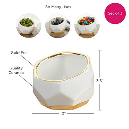 Kate Aspen Geometric Ceramic Planters, Mini Decorative Bowls (Set of 3) Small- Succulent Pots, Modern Decor, Shelf Decor, Desk, Table Décor, White - size: Small (Set of 3)
