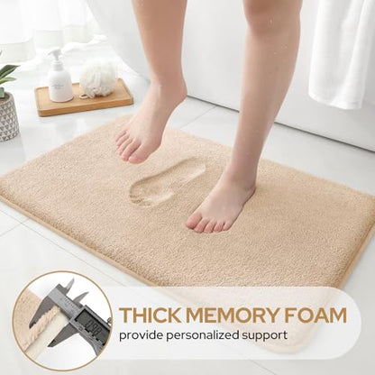 HOMEIDEAS Upgraded Bathroom Rugs Set 3 Piece, Ultra Soft Memory Foam Bath Mats, Super Absorbent Non Slip Washable U-Shaped Toilet Bath Rug (Beige, 17"x24"+20"x32"+U-Shaped 20"x24") - color: Beige