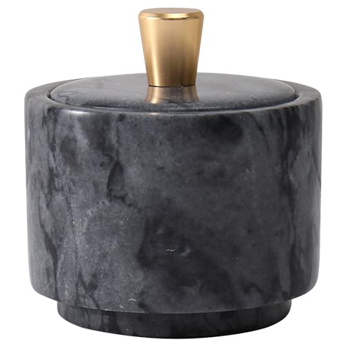 Marble Salt Cellar with Lid and Brass Knob 3.15" Spice box Salt Container Seasoning Jar for Kitchen tone Salt Holder for Counte-Ideal for Sea Salt, Spices and Herbs (White) (Black) - color: Black
